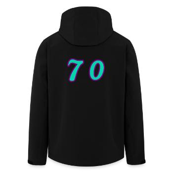 70. 70 JAHRE. 70-JÄHRIGES JUBILÄUM. 70-JÄHRIGES JUBILÄUM. - Recycelte Männer Softshell-Jacke von Stanley/Stella - Schwarz - Hinten - AI Model Male 185 light (185cm)