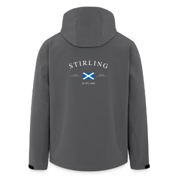Stirling Scotland – Holiday Souvenir &amp; Gift - Men’s Recycled Softshell Jacket by Stanley/Stella - anthracite - Back - AI Model Male 185 light (185cm)