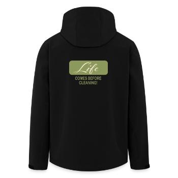 Minimalistisches Zitat über das Leben vor der Reinigung - Recycelte Männer Softshell-Jacke von Stanley/Stella - Schwarz - Hinten - AI Model Male 185 light (185cm)