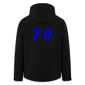 70. 70 JAHRE. 70-JÄHRIGES JUBILÄUM. 70-JÄHRIGES JUBILÄUM. - Recycelte Männer Softshell-Jacke von Stanley/Stella - Schwarz - Hinten - AI Model Male 185 light (185cm)
