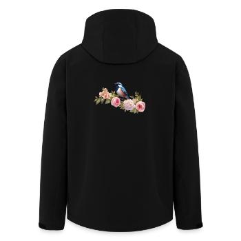 Bird on a flowering branch in spring - Men’s Recycled Softshell Jacket by Stanley/Stella - black - Back - AI Model Male 185 light (185cm)