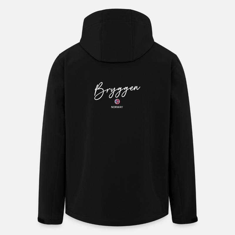 Bryggen - Bergen - Norway Flag - Norge - Norway - Softshelljakke herre i resirkulert polyester Stanley/Stella - svart