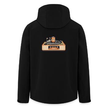 Retro Katze am Plattenspieler - Recycelte Männer Softshell-Jacke von Stanley/Stella - Schwarz - Hinten - AI Model Male 185 light (185cm)