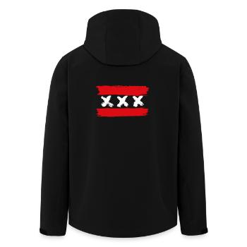Three White Xs on Red Brushstrokes - Men’s Recycled Softshell Jacket by Stanley/Stella - black - Back - AI Model Male 185 light (185cm)