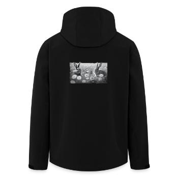 Hasen auf Blumenwiese GRAU mit ausgefranstem Rand - Recycelte Männer Softshell-Jacke von Stanley/Stella - Schwarz - Hinten - AI Model Male 185 light (185cm)