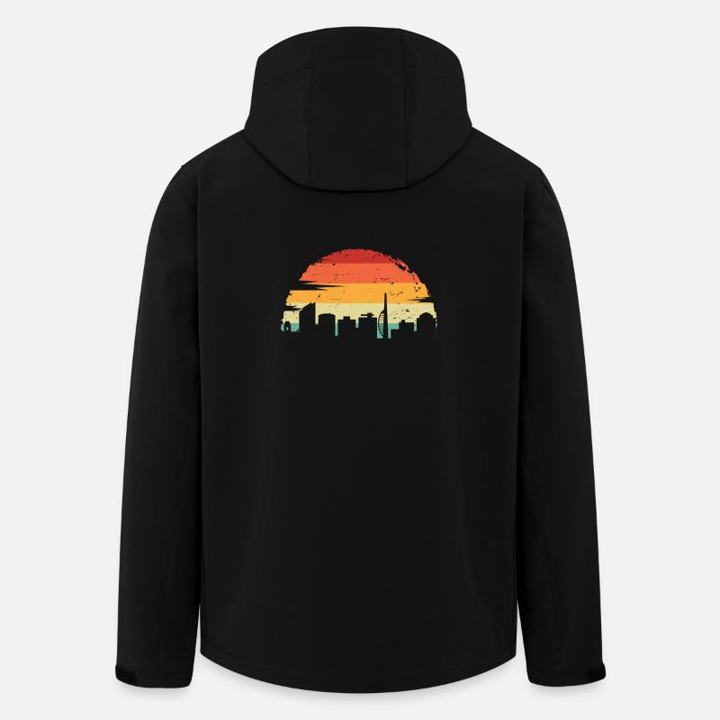 Sonnenuntergang Skyline Retro Farbverlauf - Recycelte Männer Softshell-Jacke von Stanley/Stella - Schwarz