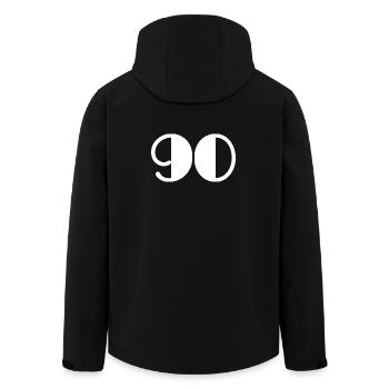 90. 90 JAHRE. 90-JÄHRIGES JUBILÄUM. 90-JÄHRIGES JUBILÄUM. - Recycelte Männer Softshell-Jacke von Stanley/Stella - Schwarz - Hinten - AI Model Male 185 light (185cm)