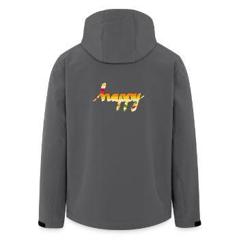 happy - Men’s Recycled Softshell Jacket by Stanley/Stella - black - Back - AI Model Male 185 light (185cm)