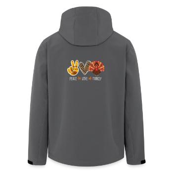 Peace Love Turkey Thanksgiving Autumn Vibes - Men’s Recycled Softshell Jacket by Stanley/Stella - anthracite - Back - AI Model Male 185 light (185cm)