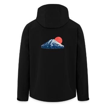Blue mountain panorama with red sun Fuji Origami - Men’s Recycled Softshell Jacket by Stanley/Stella - black - Back - AI Model Male 185 light (185cm)