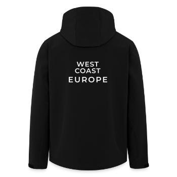 Typografie Westküste Europa - Recycelte Männer Softshell-Jacke von Stanley/Stella - Schwarz - Hinten - AI Model Male 185 light (185cm)