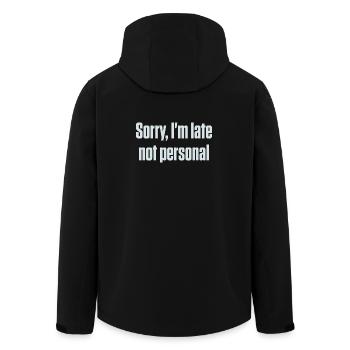Entschuldigung, dass ich zu spät bin. Nicht persönlich, ADHS, neurodivergent. - Recycelte Männer Softshell-Jacke von Stanley/Stella - Schwarz - Hinten - AI Model Male 185 light (185cm)