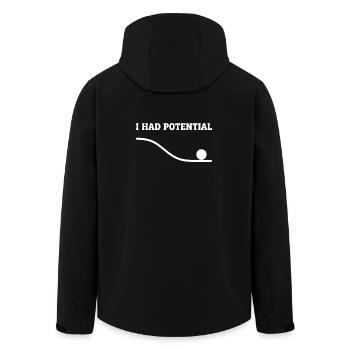 Physics Joke Potential Energy Humor Science Pun - Men’s Recycled Softshell Jacket by Stanley/Stella - black - Back - AI Model Male 185 light (185cm)