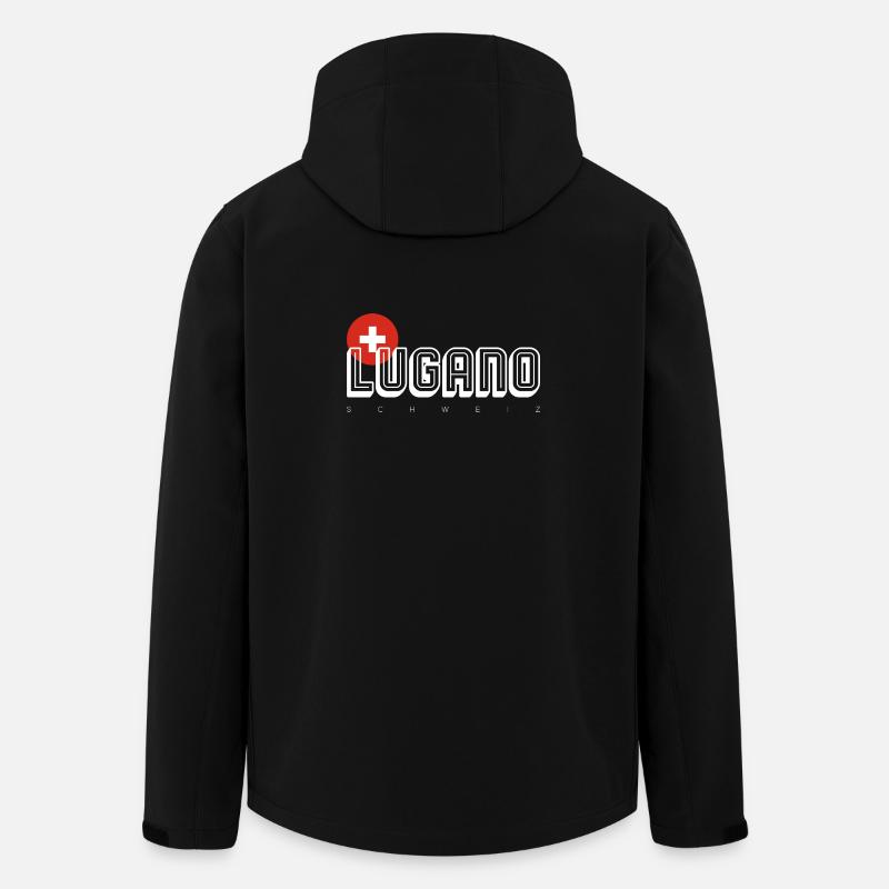 Lugano Swiss Cross Outline Logo - Men’s Recycled Softshell Jacket by Stanley/Stella - black