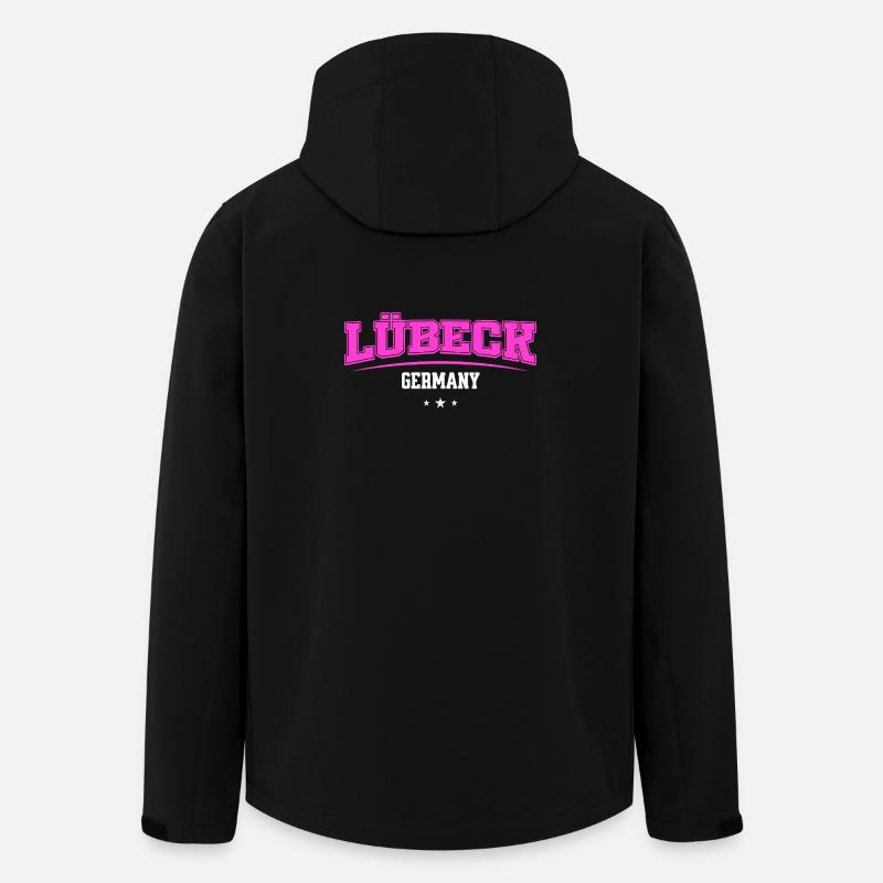 Lübeck Germany Retro Neon Logo Print - Recycelte Männer Softshell-Jacke von Stanley/Stella - Schwarz