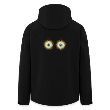 Golden eyes with bright blue pupils - Men’s Recycled Softshell Jacket by Stanley/Stella - black - Back - AI Model Male 185 light (185cm)