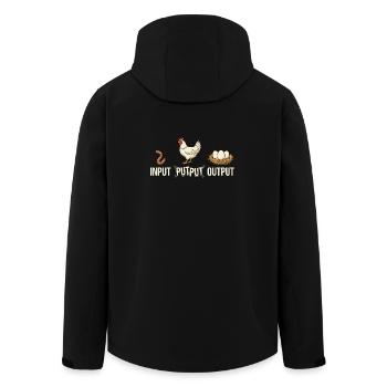  Input Putput Output Funny Chicken Chicken Farmer  - Men’s Recycled Softshell Jacket by Stanley/Stella - black - Back - AI Model Male 185 light (185cm)