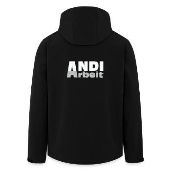 Andi Arbeit - An die Arbeit, Andreas, Andi, Andrea - Recycelte Männer Softshell-Jacke von Stanley/Stella - Schwarz - Hinten - AI Model Male 185 light (185cm)