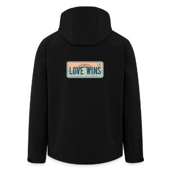 Plaque d’immatriculation rétro – Love Wins Rainbow - Veste softshell homme en polyester recyclé Stanley/Stella - noir - Dos - AI Model Male 185 light (185cm)