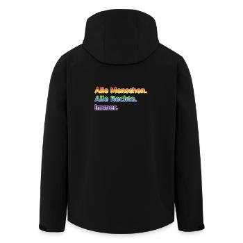 All people. All rights reserved. Always. – Pride Stateme - Men’s Recycled Softshell Jacket by Stanley/Stella - black - Back - AI Model Male 185 light (185cm)
