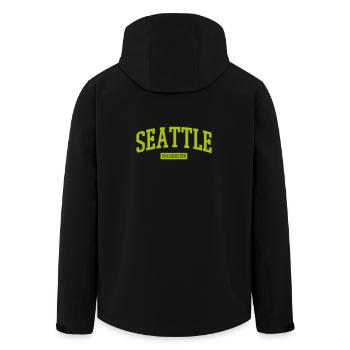 Seattle Washington Lettering - Men’s Recycled Softshell Jacket by Stanley/Stella - black - Back - AI Model Male 185 light (185cm)