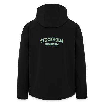 Stockholm – Sweden Text Design - Men’s Recycled Softshell Jacket by Stanley/Stella - black - Back - AI Model Male 185 light (185cm)