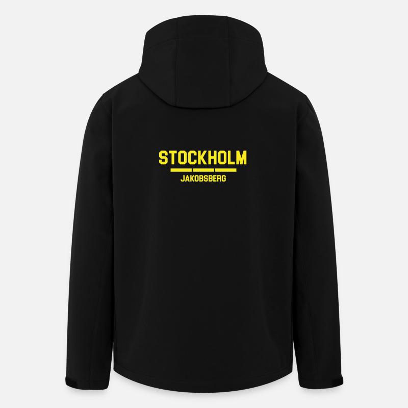 Création de logo Stockholm-Jakobsberg - Veste softshell homme en polyester recyclé Stanley/Stella - noir