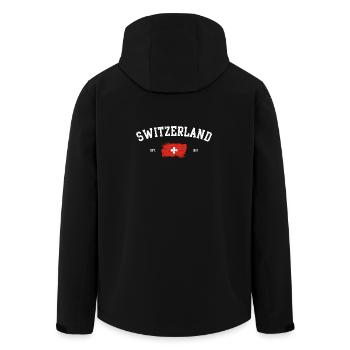 Switzerland Flag and Landmarks Emblem - Men’s Recycled Softshell Jacket by Stanley/Stella - black - Back - AI Model Male 185 light (185cm)