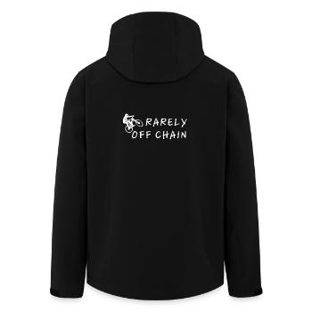 Rarely off chain – cyclist slogan motif - Men’s Recycled Softshell Jacket by Stanley/Stella - black - Back - AI Model Male 185 light (185cm)