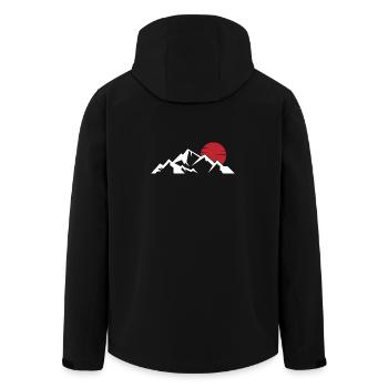 Purpurrote Sonne über schneebedeckten Gipfeln - Recycelte Männer Softshell-Jacke von Stanley/Stella - Schwarz - Hinten - AI Model Male 185 light (185cm)