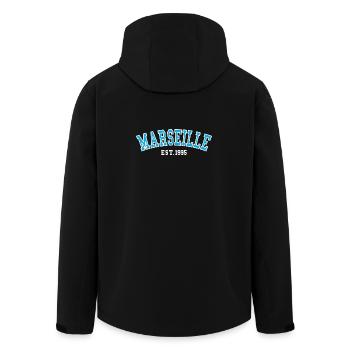 Marseille Est.1995 - Men’s Recycled Softshell Jacket by Stanley/Stella - black - Back - AI Model Male 185 light (185cm)