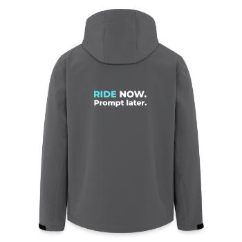 Ride now. Prompt later. – Design in Cyan - Men’s Recycled Softshell Jacket by Stanley/Stella - anthracite - Back - AI Model Male 185 light (185cm)