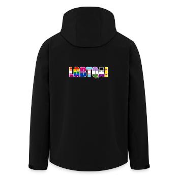 LGBTQIA Rainbow Typography - Men’s Recycled Softshell Jacket by Stanley/Stella - black - Back - AI Model Male 185 light (185cm)
