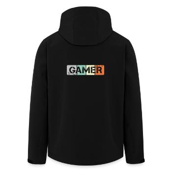 retro gamer shield gaming team icon vintage - Men’s Recycled Softshell Jacket by Stanley/Stella - black - Back - AI Model Male 185 light (185cm)