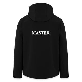 MASTER Whip Logo in White – BDSM Bold Statement - Men’s Recycled Softshell Jacket by Stanley/Stella - black - Back - AI Model Male 185 light (185cm)