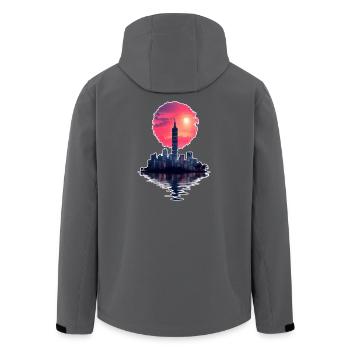 Neon Sunset – La ville rencontre l’horizon - Veste softshell homme en polyester recyclé Stanley/Stella - charbon - Dos - AI Model Male 185 light (185cm)