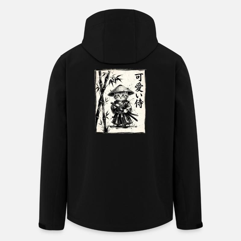Samurai Cat Sumi-e Ink Drawing - Men’s Recycled Softshell Jacket by Stanley/Stella - black