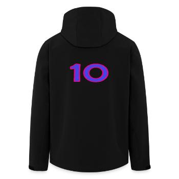 10. 10 JAHRE. 10-JÄHRIGES JUBILÄUM. 10-JÄHRIGES JUBILÄUM. - Recycelte Männer Softshell-Jacke von Stanley/Stella - Schwarz - Hinten - AI Model Male 185 light (185cm)