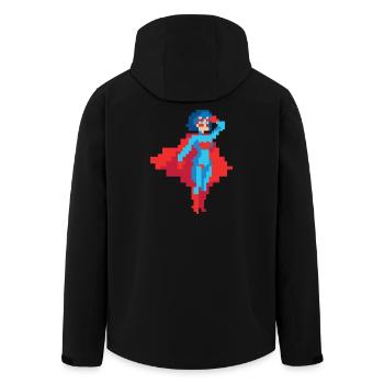 Pixel Art Superhero - Flying Woman In Red Cape - Men’s Recycled Softshell Jacket by Stanley/Stella - black - Back - AI Model Male 185 light (185cm)