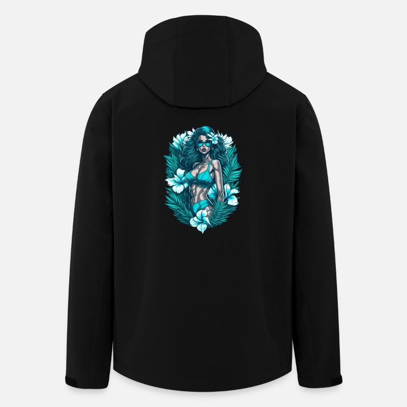 Femme turquoise en fleurs tropicales - Veste softshell homme en polyester recyclé Stanley/Stella - noir