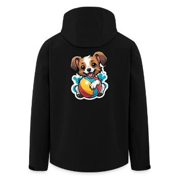 Niedlicher Hund mit Ball Motiv - Recycelte Männer Softshell-Jacke von Stanley/Stella - Schwarz - Hinten - AI Model Male 185 light (185cm)