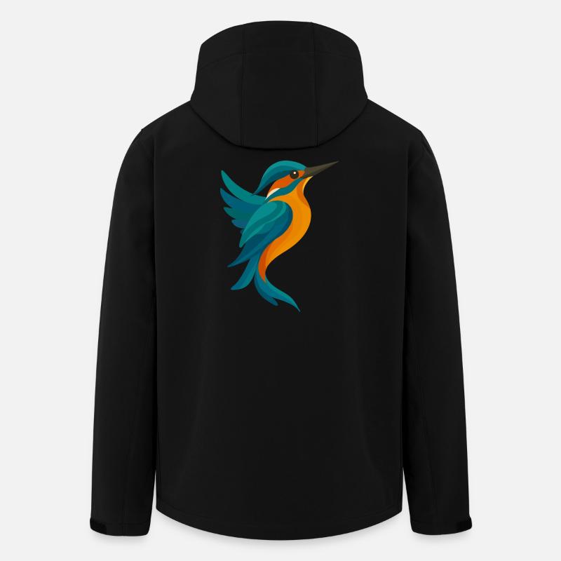 Stiliseret Kingfisher Elegant Shape i blå-orange - Stanley/Stella Mænd Genanvendt Softshell-jakke Discoverer - sort
