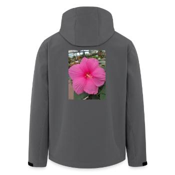 Hibiscus Rose Tropical Glow Textile - Men’s Recycled Softshell Jacket by Stanley/Stella - black - Back - AI Model Male 185 light (185cm)
