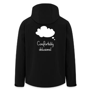 Comfortably Delusional, White - Men’s Recycled Softshell Jacket by Stanley/Stella - black - Back - AI Model Male 185 light (185cm)