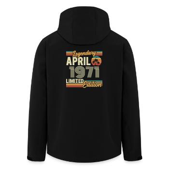 April 1971 55th Anniversary Gift - April 1971 - Men’s Recycled Softshell Jacket by Stanley/Stella - black - Back - AI Model Male 185 light (185cm)