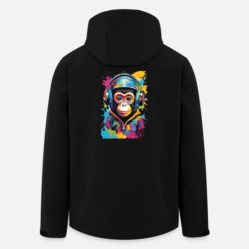Bunter Affe mit Kopfhörern - Recycelte Männer Softshell-Jacke von Stanley/Stella - Schwarz
