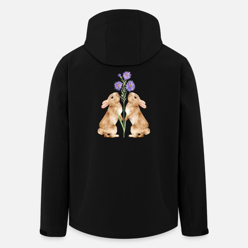 Two cute bunnies with flowers - Men’s Recycled Softshell Jacket by Stanley/Stella - black