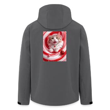 Chat de Noël dans un tourbillon de menthe poivrée rouge - Veste softshell homme en polyester recyclé Stanley/Stella - noir - Dos - AI Model Male 185 light (185cm)