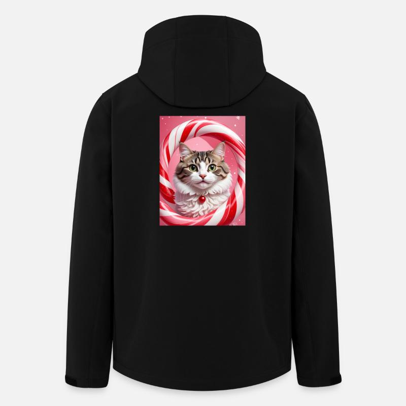 Christmas Cat in Candy Ring Design - Men’s Recycled Softshell Jacket by Stanley/Stella - black
