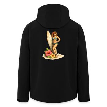 Surferin mit Board und Hibiskusblüten  - Recycelte Männer Softshell-Jacke von Stanley/Stella - Schwarz - Hinten - AI Model Male 185 light (185cm)